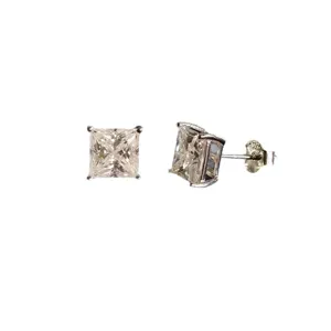 S925 Silber Prinzessin Schliff Moissanit Ohrstecker Minimalistischer Vierer Krappen