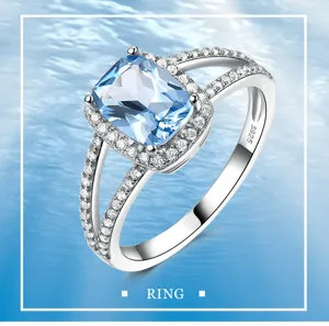 S925 Sterling Silber Ring Hellblau Zirkonia Elegant Damen Mode Schmuck Geschenk Neu