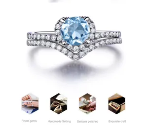 Silber blauer Topas Ring Set mit funkelnden Zirkonia für Damen elegante Schmuckstücke