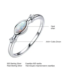 S925 Sterling Silber Weißer Opal Ring mit AAA+ Zirkonia Elegante Markise Damen Schmuck neu