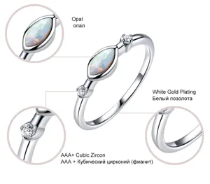 S925 Sterling Silber Weißer Feuer Opal Ring Luxus Zirkonia Ehering Damenschmuck neu