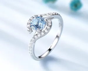 Eleganter S925 Sterling Silberring mit funkelndem blauen Zirkon für Damen Modeschmuck.
