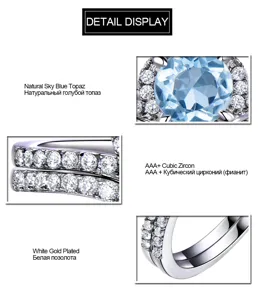 Detailansicht des 925er Sterlingsilber Rings mit natürlichem himmelblauen Topas und Zirkonia.