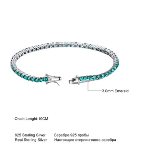 S925 Sterling Silber Tennis Armband mit 3,0mm Smaragd grünen Steinen, Länge 19cm Damenschmuck.