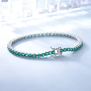 S925 Sterlingsilber Smaragdgrün Strass Tennis Armband Retro Mode Einfach Funkelnd Schmuck Für Damen Leichtes Luxus Geschenk