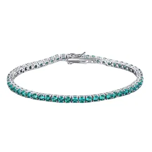 S925 Sterlingsilber Grün Zirkon Tennis Armband Glitzernd Retro Elegant Schmuck Damen
