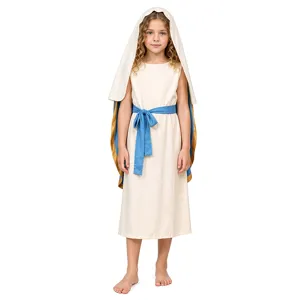 Kids Halloween Cosplay Shepherd Costume Medieval Ancient Religious Robe With Cloak And Belt Party Dress Up Outfit