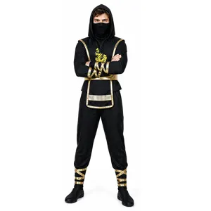 Adult men black gold ninja costume set for Halloween cosplay party dress up outfit