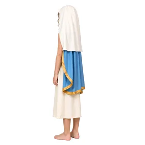 Kids medieval religious costume set featuring sleeveless white robe, shawl and headpiece.