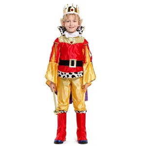 Kids King Costume Halloween Party Role Play Golden Royal Outfit with Crown and Scepter