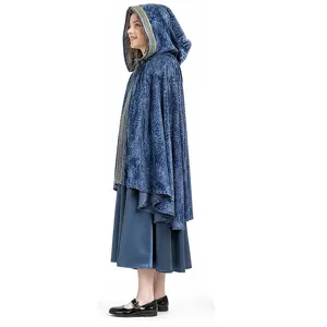 Bambini medievale elfo cosplay mantello con cappuccio vestito lungo set Halloween blu.