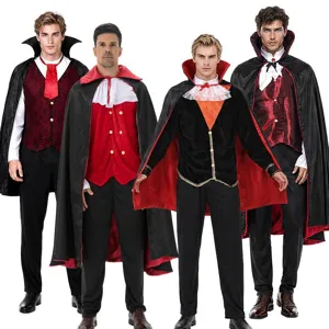Halloween Adult Vampire Cosplay Costume Gothic Retro Cape Vest Shirt Pants Set Party Role Play Costume Outfit