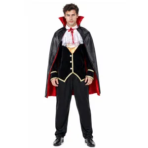 Men Halloween Vampire Costume Deluxe Dracula Role Play Outfit Cape Vest Pants Set