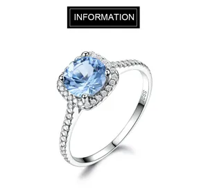 Eleganter 925er Sterlingsilber Ring mit hellblauem Zirkonia und funkelndem Halo