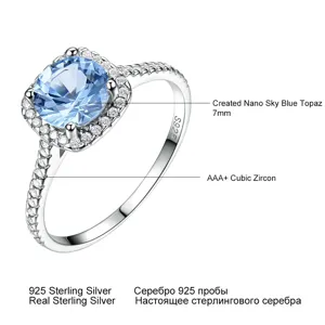 Silberring mit hellblauem Topas und Zirkonia, 925er Sterlingsilber Modeschmuck.