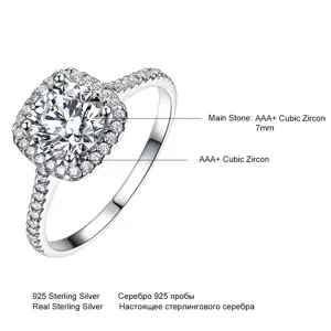Eleganter 925 Sterling Silber Halo Ring mit einem 7mm Zirkonia Hauptstein verziert.