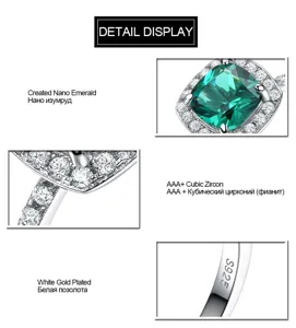 S925 Sterling Silber Smaragd Ring Kissen Schliff Nano Stein Zirkonia Luxus Damen Schmuck