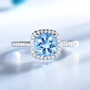 925 Sterlingsilber Halo Ring Für Damen Mit Blauem Topas Und Zirkonia Runder Schnitt Hochzeit Verlobung Schmuck