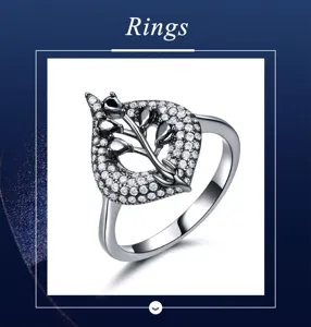 Eleganter 925 Silber Blatt Ring mit schwarz weißen Zirkon Steinen Modeschmuck Damen