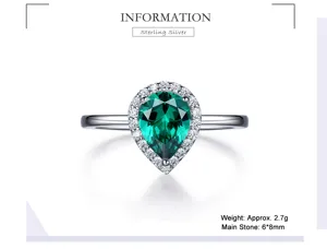 Eleganter Birnengeschnittener Smaragd Sterling Silber Ring mit Zirkonia Halo fur Damen juwele
