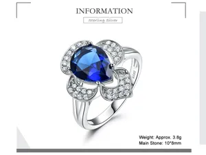925 Sterling Silver Blue Sapphire Flower Ring Zirconia Elegant Fashion Jewelry Women Gifts