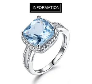 Silber Kissen Schliff blauer Zirkon Ring 925 Sterling Silber Luxus Halo Ring fur Damen Schmuck