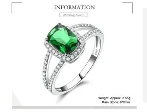 S925 Sterling Silber Ring mit smaragdgeschliffenem grünem Zirkonia Schmuck für Damen.