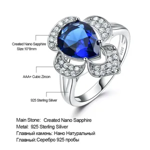 Fashion 925 Sterling Silver Blue Nano Sapphire Flower Ring Elegant Cubic Zirconia Jewelry