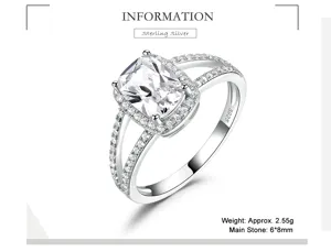 Detailansicht des eleganten Sterling Silber Kissen Halo Rings mit funkelndem Hauptstein.