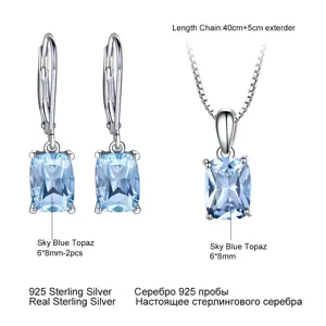 925 Sterling Silver Sky Blue Topaz Jewelry Set For Women Rectangle Gemstone Necklace And Earrings Wedding Fashion Jewelry