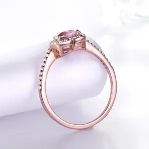 S925 Sterlingsilber Roségold Rosa Nano Morganit Ring Halo Diamant Verlobung Schmuckstück