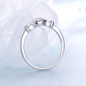 925 Sterlingsilber Weißer Feueropal Ring Für Damen Marquise-Schliff Zirkonia Augenform Luxus Mode Schmuck Fingerring