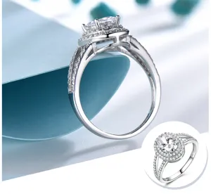 Luxus 925 Silber Ring ovaler Zirkonia Halo Damen Ring eleganter Hochzeit Schmuck