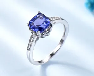 925 sterling zilveren kussengeslepen blauwe saffier damesring elegante sieraden