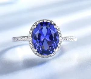Anello con alone in argento sterling 925 zaffiro blu donna elegante gioielli regalo