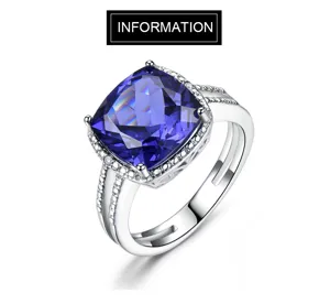 Anello in argento 925 taglio cuscino tanzanite blu regalo gioielli donna lusso.