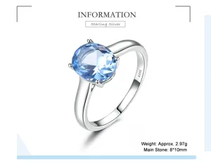 S925 Sterling Silber Ring mit atemberaubendem hellblauen ovalen Hauptstein eleganter Schmuck.