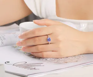 Elegante 925 sterling zilveren vierkante blauwe edelsteen ring dames mode sieraden accessoire