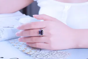 Anello donna argento 925 pietra tanzanite viola taglio cuscino gioielli matrimonio eleganti dettaglio