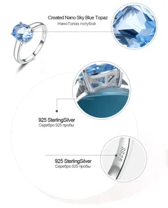 Eleganter S925 Sterlingsilber Ring mit strahlendem blauen Topas Schmuckstein Detail.