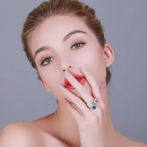 925 Sterling Zilver Blauwe Tanzaniet Ring Vrouwen Luxe Kussen Geslepen Edelsteen Ring Zirkonia Halo Verloving Sieraden