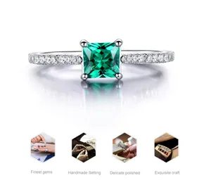 Eleganter S925 Sterling Silber Quadratischer Grüner Smaragd Ring Zirkon Modeschmuck