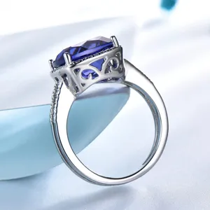 Splendido anello in argento 925 tanzanite blu lusso donna matrimonio gioiello regalo vista
