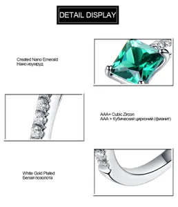 Silberring Detail mit quadratischem Nano-Smaragd und glitzernden Zirkonia-Steinen.