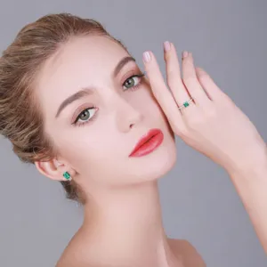 925 Sterlingsilber Quadratisch Grün Smaragd Ring Damen Mode Zirkon Edelstein Fingerring Schmuck Geschenk