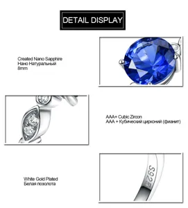 925er Sterilisilber Ring mit künstlichem Saphir und Zirkonia Steinen. Weißgold plattiert.