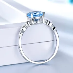 925 Silber Blauer Edelstein Ring Damen Mode Geburtsstein Schmuck Elegantes Geschenk