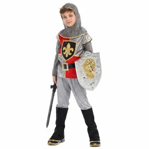 Kids medieval knight costume set with shield and sword for Halloween party cosplay dress