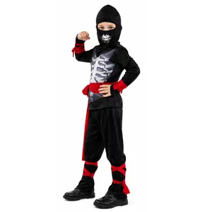 Costume da ninja scheletro per bambini per festa di Halloween e gioco di ruolo nero.