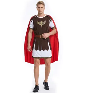 Men Halloween Roman Warrior Spartan Costume Royal Knight Cosplay Outfit Polyester Role Play Party Fancy Dress